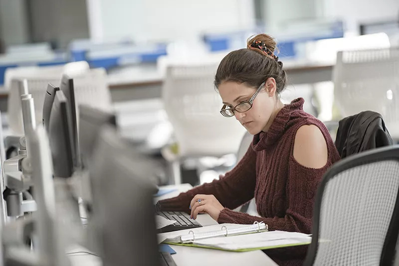 Student using a computer