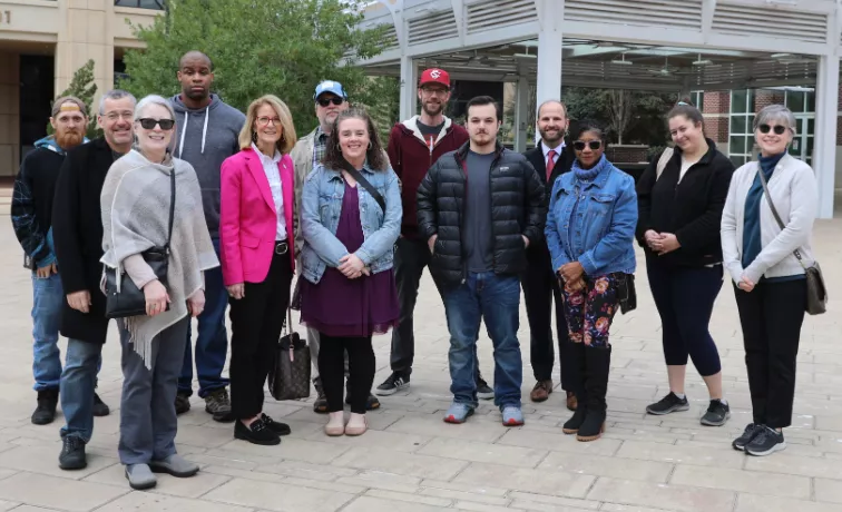 MTC students, faculty, staff, alumni pose for a group photo during their interactive Black History Month walking tour in downtown Columbia, SC.