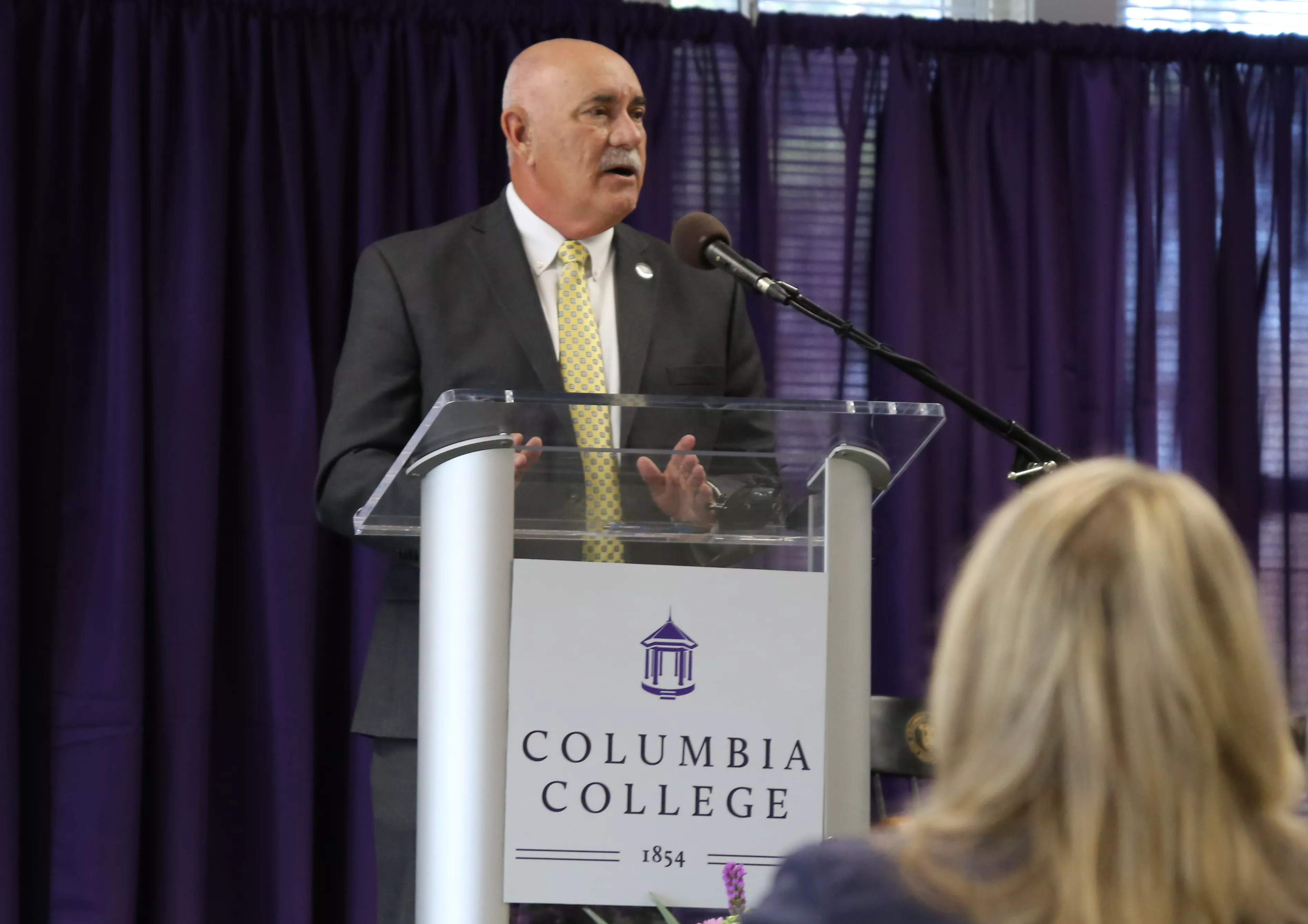 SC Technical College System President Dr. Tim Hardee speaking to a crowd.