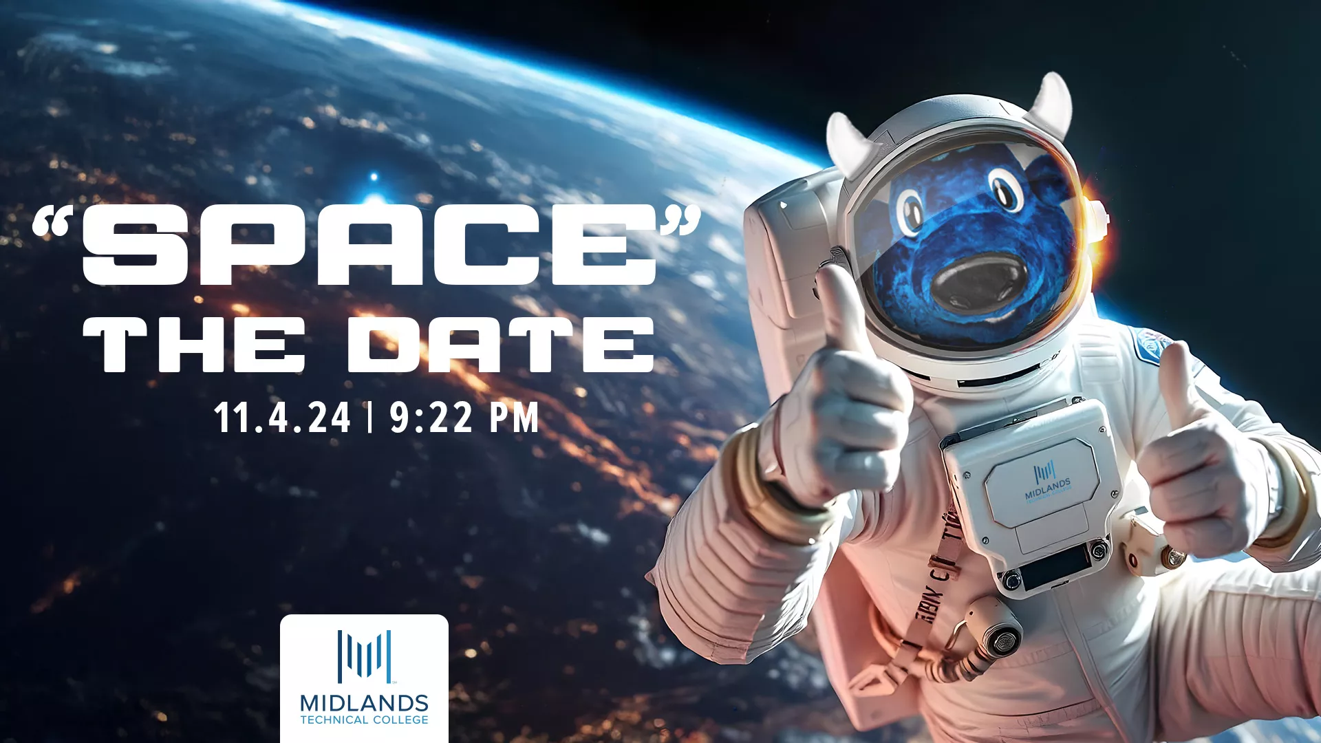 Image of "Space" the Date encouraging people to save the date for the launch of student research to the ISS.